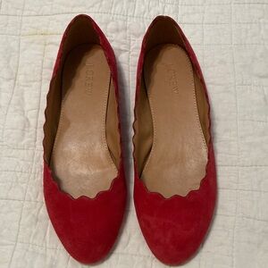 J. Crew Women's Vibrant Red Suede Scalloped Loafers